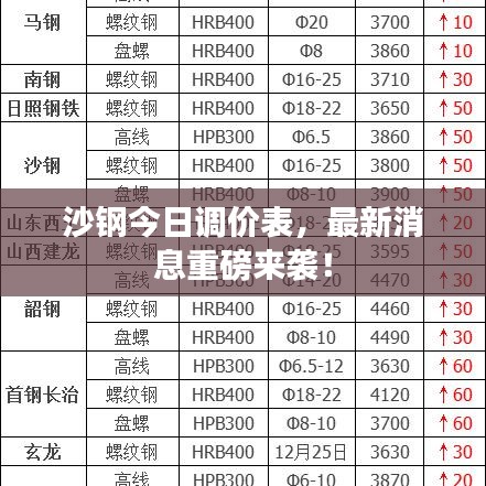 沙钢今日调价表，最新消息重磅来袭！