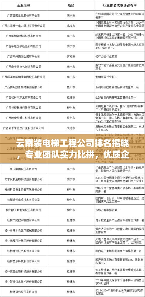 云南装电梯工程公司排名揭晓，专业团队实力比拼，优质企业榜单出炉！